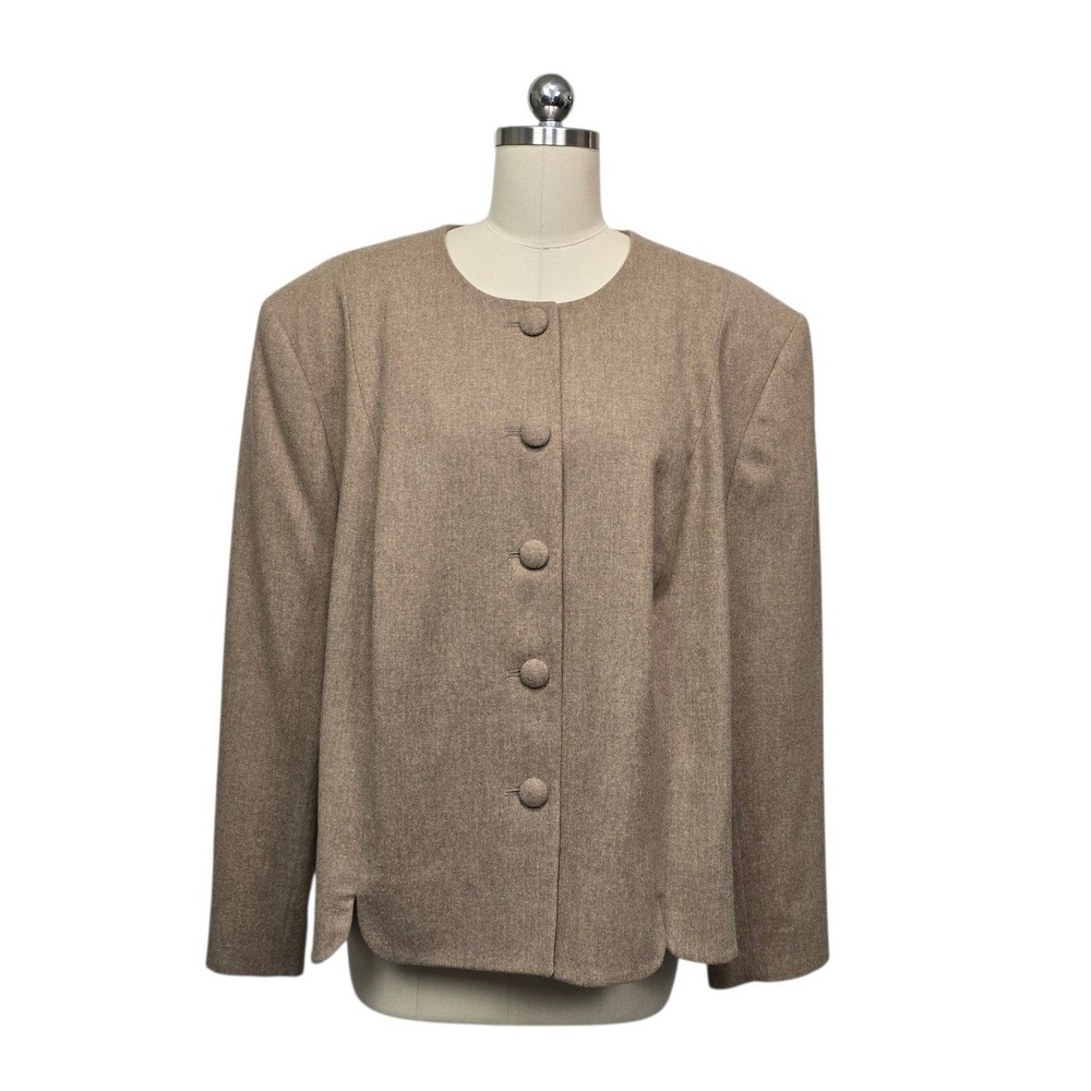 Pendleton Vintage Wool‎ Jacket Tan Collarless Blazer Scalloped Hem USA Size 24W